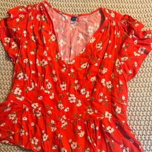 Old Navy Red Floral Blouse